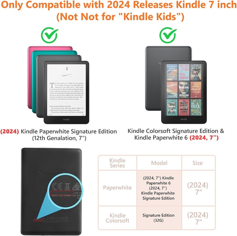 amzcase Case for Kindle Paperwhite 12th Genalation (7 inch 2024 Release) & Kindle Colorsoft Signature Edition,All New Slim Durable PU Case with Smart Sleep/Wake for Kindle Paperwhite 2024, Skin Pink - Image 2